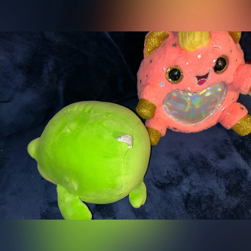 Green Frog and Pink Unicorn Plush Pet Toys